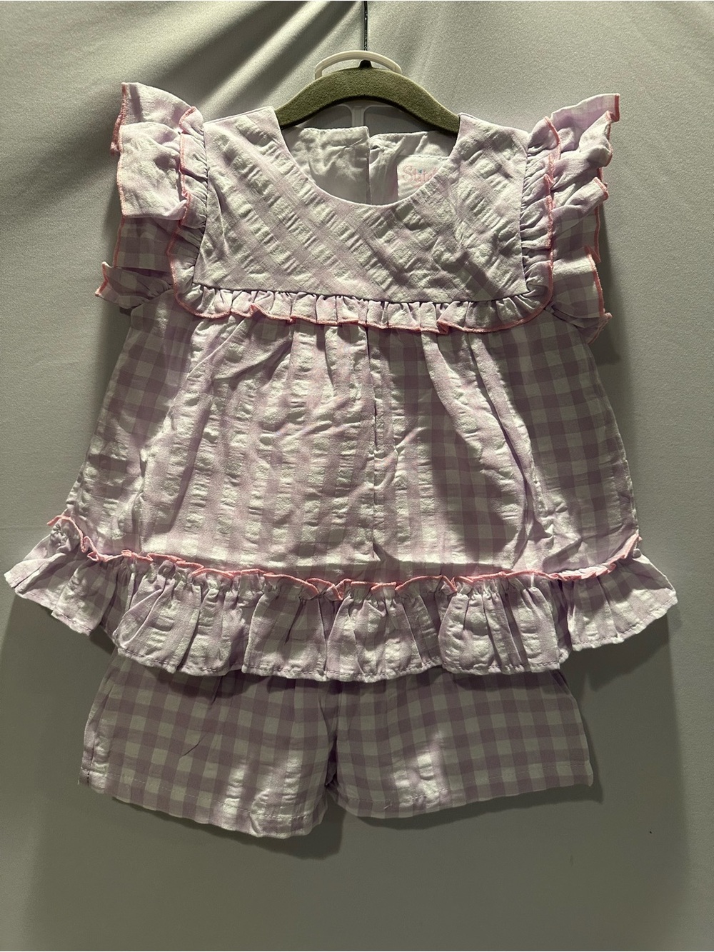 Kids Pink Gingham Ruffle Set with Matching Bow
